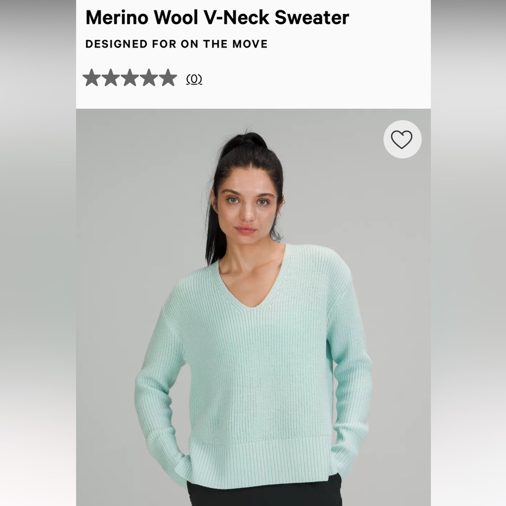 Lululemon Light Mint Merino Wool V-Neck Women's Sweater